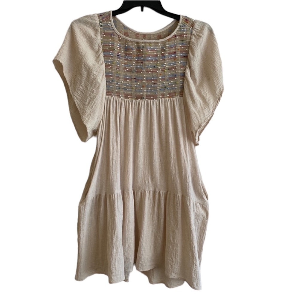 Davi &‎ Dani Beige/Tan Tunic Top/Dress Pockets, Flare Sleeves Size S